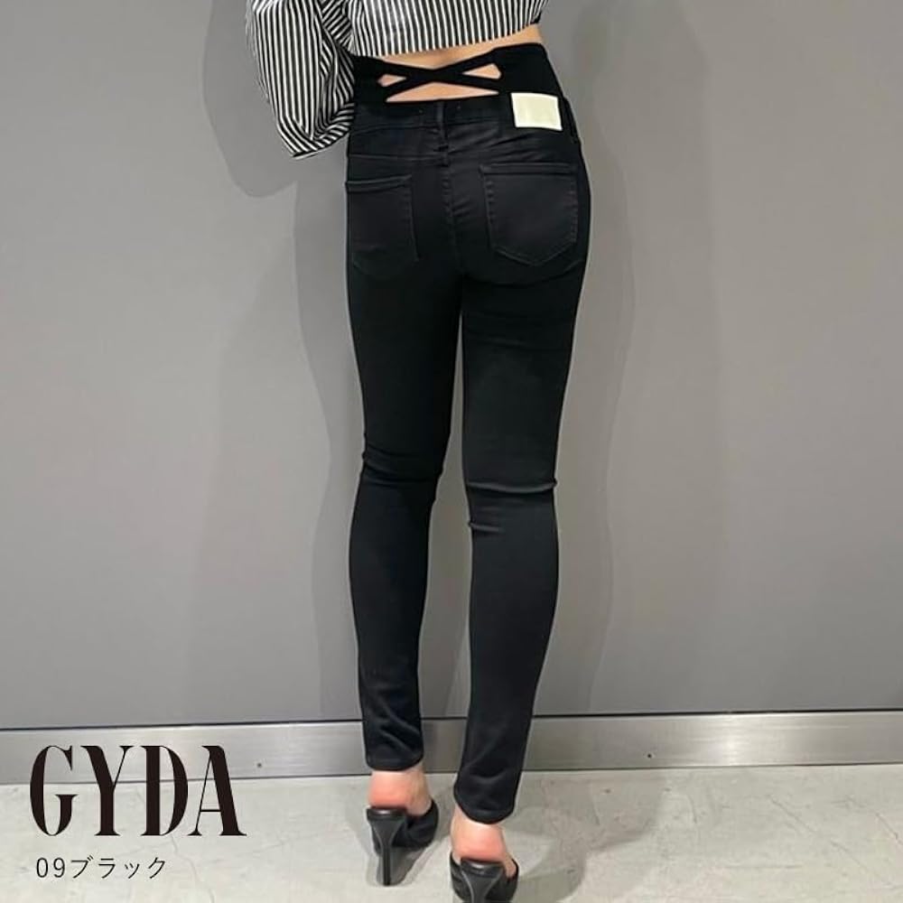 即発送！GYDA ハイウエストクロススキニーデニムパンツ ブラック GYDA ジェイダ ハイウエストウエストクロススキニーデニムパンツ